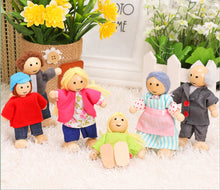 Load image into Gallery viewer, Happy doll family miniature 6 people set toy wooden jointed dolls children muppet pretend toys story-telling dressed characters