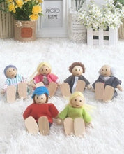 Load image into Gallery viewer, Happy doll family miniature 6 people set toy wooden jointed dolls children muppet pretend toys story-telling dressed characters